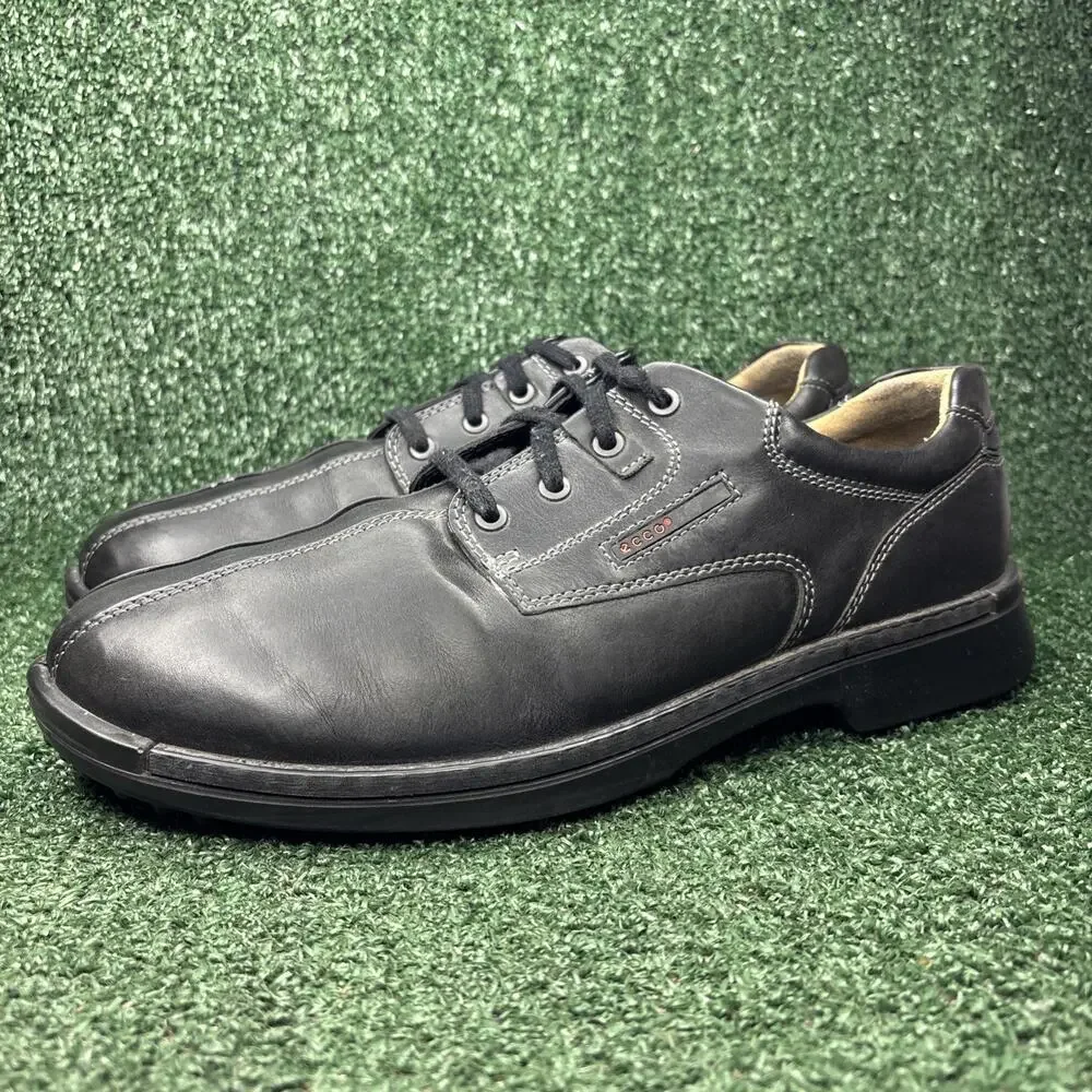 Ecco Mens Fusion Bicycle Toe Black‎ Leather Oxfords Lace Up Shoe EU 47 / US 13
